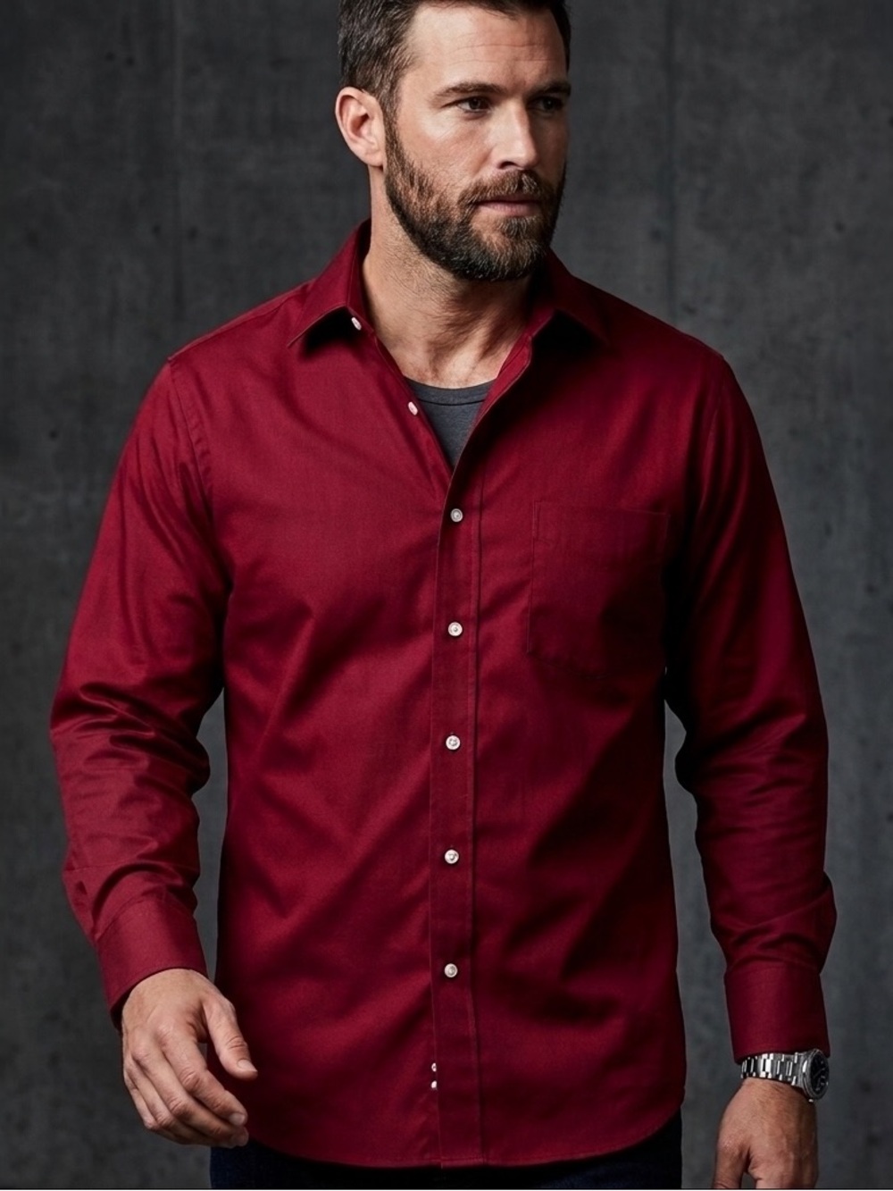 Stafford Men’s Burgundy Stretch Dress Shirt Regular Fit Button Down 14.5